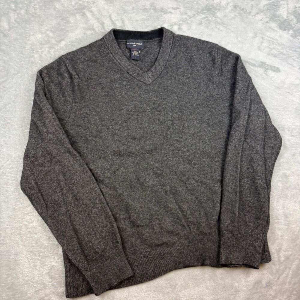 Banana Republic 100% Cashmere V Neck Sweater Gray Men’s Large Luxury Knit